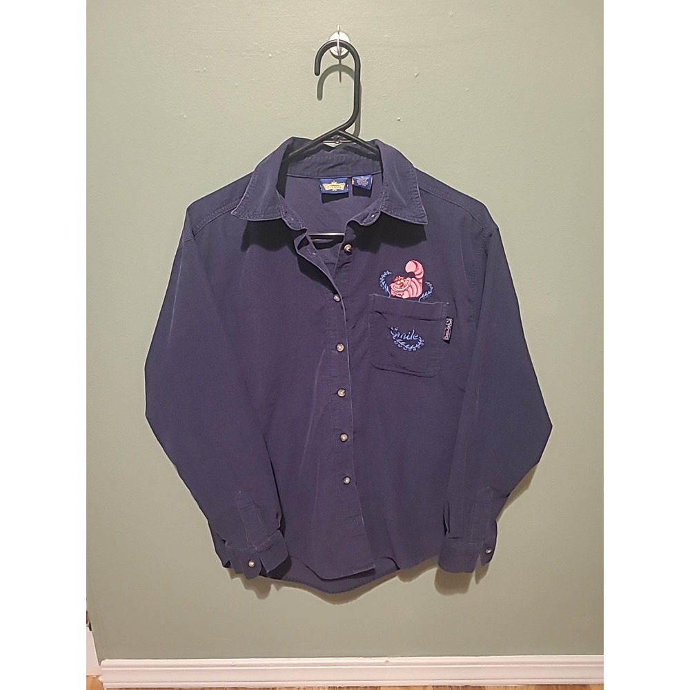 Rare Vintage Alice In Wonderland Cheshire Cat Embdoidered Courduroy Shirt SMALL